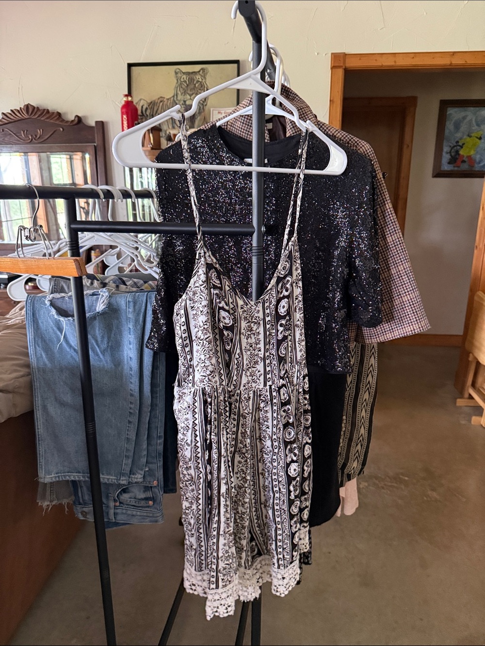Abercrombie & Fitch Black and White Paisley Romper